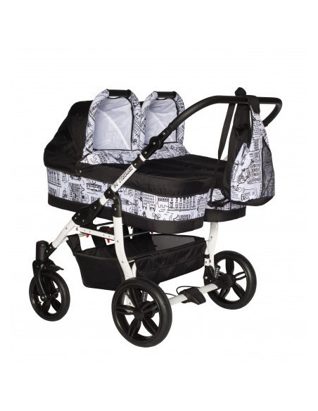 Carucior copii gemeni side by side 2 in 1, PJ STROLLER, White