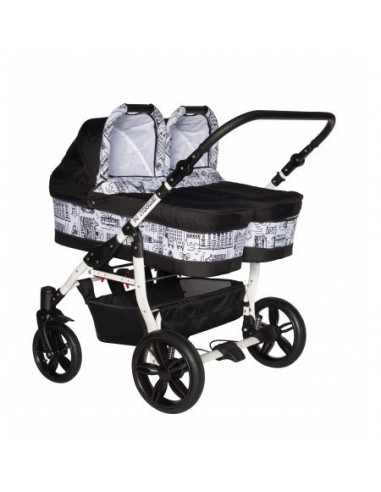 Carucior copii gemeni side by side 2 in 1, PJ STROLLER, White