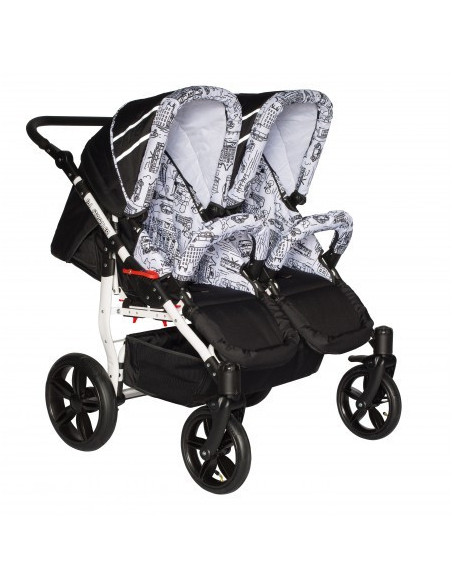 Carucior copii gemeni side by side 2 in 1, PJ STROLLER, White