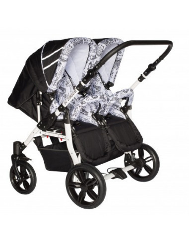 Carucior copii gemeni side by side 3 in 1, PJ STROLLER, White