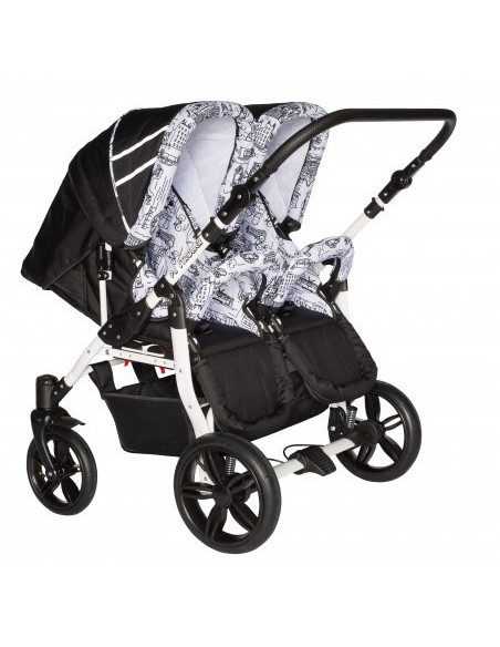 Carucior copii gemeni side by side 3 in 1, PJ STROLLER, White