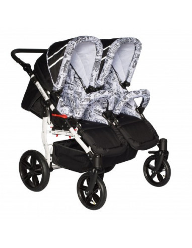 Carucior copii gemeni side by side 3 in 1, PJ STROLLER, White