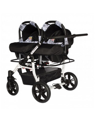 Carucior copii gemeni side by side 3 in 1, PJ STROLLER, White