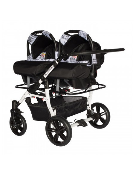 Carucior copii gemeni side by side 3 in 1, PJ STROLLER, White