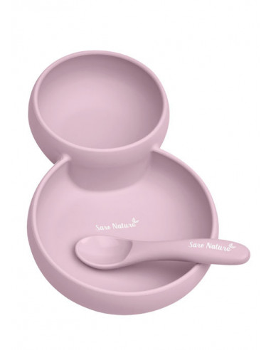 Set 2 in 1 Farfurie cu Bol si Lingurita din Silicon Twin