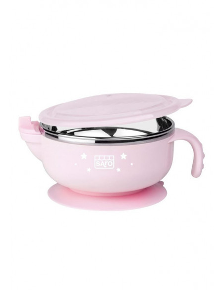 Bol Termic cu Capac din Inox si Silicon 350 ML Roz,5112-P
