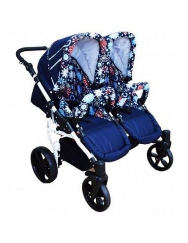 Carucior copii gemeni side by side 2 in 1, PJ STROLLER, Blue