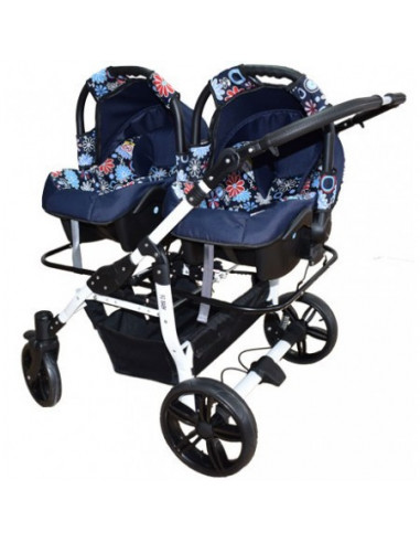 Carucior copii gemeni side by side 3 in 1, PJ STROLLER, Blue
