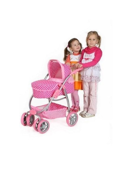 Carucior pentru papusi 2 in 1 PlayTo Jasminka Roz/Alb,16830