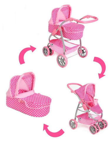 Carucior pentru papusi 2 in 1 PlayTo Jasminka Roz/Alb,16830