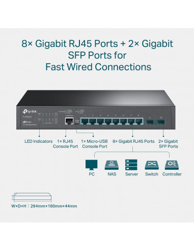 Switch TP-Link cu management L2+, 8 Porturi Gigabit, 2 x SFP