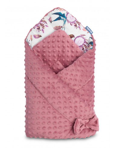 Paturica nou-nascut Sensillo Minky Wrap Retro Birds Pink 80x80