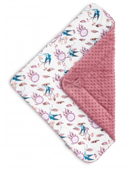 Paturica nou-nascut Sensillo Minky Wrap Retro Birds Pink 80x80
