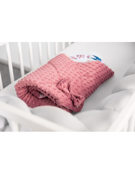 Paturica nou-nascut Sensillo Minky Wrap Retro Birds Pink 80x80