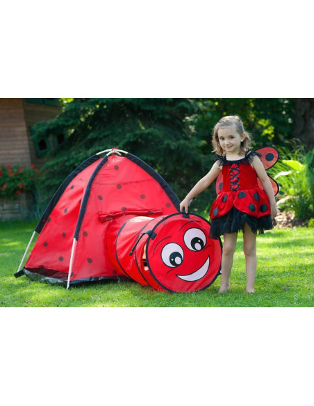 Cort cu tunel pentru copii Playto Ladybug Rosu,34147