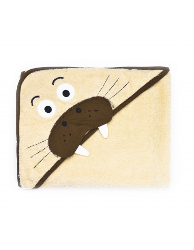 Prosop cu gluga brodata Water Friends Beige Morsa 100x100