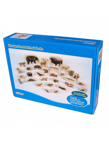 Blocuri de lemn cu animale salbatice, TickiT, set de 30,CD72304