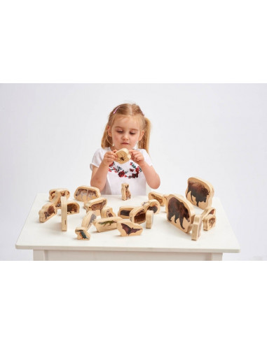 Blocuri de lemn cu animale salbatice, TickiT, set de 30,CD72304