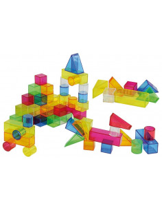 Set de 50 buc cuburi de constructii COLORATE transparente din