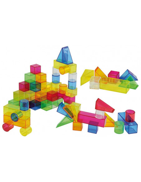 Set de 50 buc cuburi de constructii COLORATE transparente din