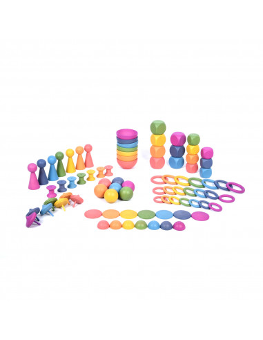 Set de 84 piese lemn mare de 12 forme in 7 culori,CD73979