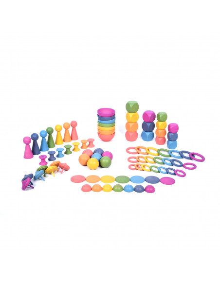 Set de 84 piese lemn mare de 12 forme in 7 culori,CD73979