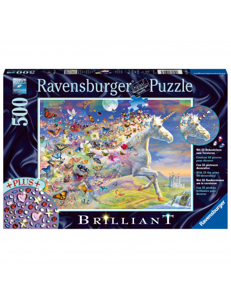 PUZZLE UNICORNI SI FLUTURI, 500 PIESE + STICKERE,RVSPA15046