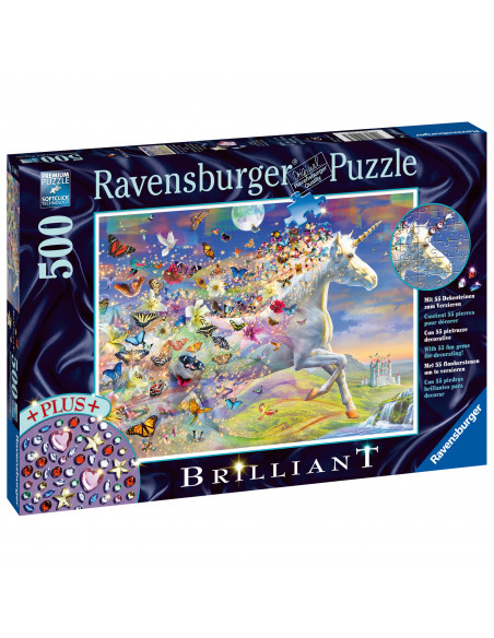 PUZZLE UNICORNI SI FLUTURI, 500 PIESE + STICKERE,RVSPA15046