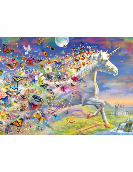 PUZZLE UNICORNI SI FLUTURI, 500 PIESE + STICKERE,RVSPA15046