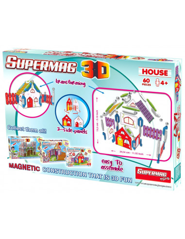 Supermag 3D - Jucarie Cu Magnet Casuta - 60 Piese,SM0616
