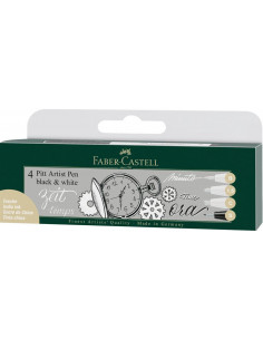 FC167151,Pitt artist pen soft brush set 4 buc alb+negru faber-castell