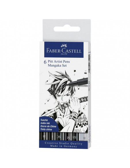 FC167124,Pitt artist pen manga set 6 negru faber-castell FC167124,Pitt artist pen manga set 6 negru faber-castell