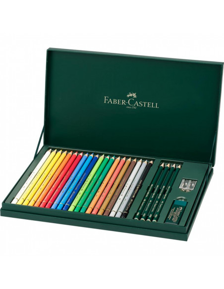 FC210051,Set cadou 20 creioane colorate POLYCHROMOS+ 4 creioane grafit CASTELL+ accesorii, FABER-CASTELL
