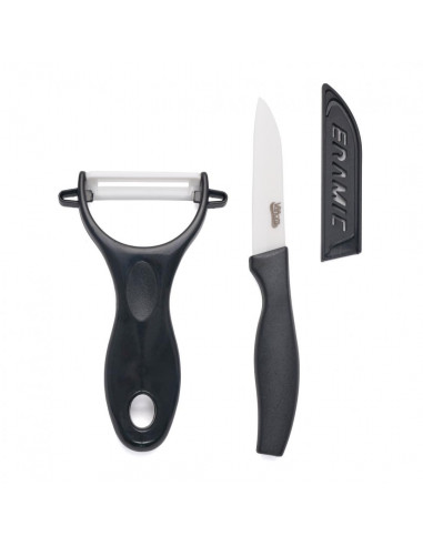 SET CUTIT 8CM+TEACA+CURATATOR LEGUME, LAMA CERAMICA, NEGRU