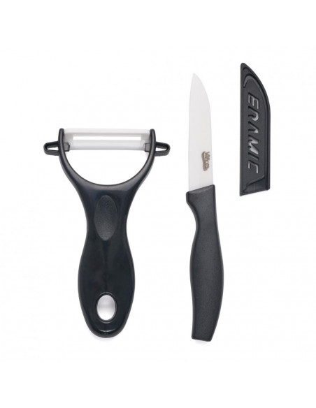 SET CUTIT 8CM+TEACA+CURATATOR LEGUME, LAMA CERAMICA, NEGRU