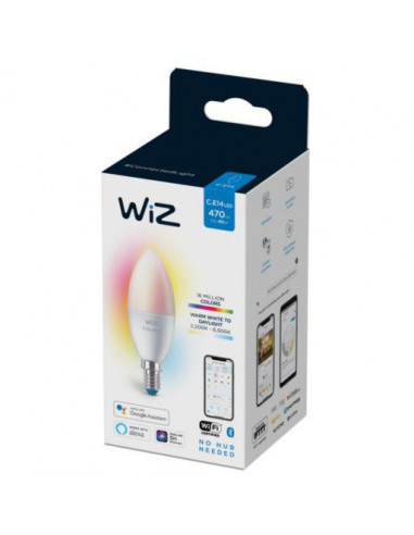 Bec LED RGBW inteligent WiZ Colors, Wi-Fi, C37, E14, 4.9W