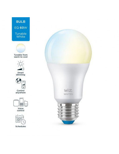 Bec LED inteligent WiZ Whites, Wi-Fi, A60, E27, 8W (60W)
