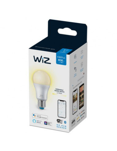 Bec LED inteligent WiZ Dimmable, Wi-Fi + Bluetooth, A60 E27, 8W