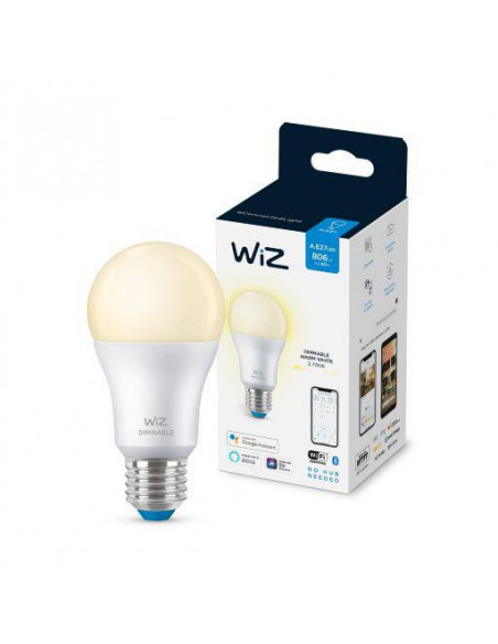 Bec LED inteligent WiZ Dimmable, Wi-Fi + Bluetooth, A60 E27, 8W