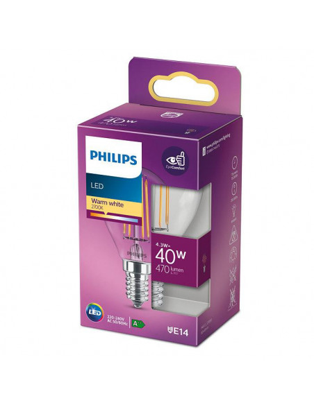 Bec LED Philips tip lumanare E14, 4.3W (40W), 220-240V