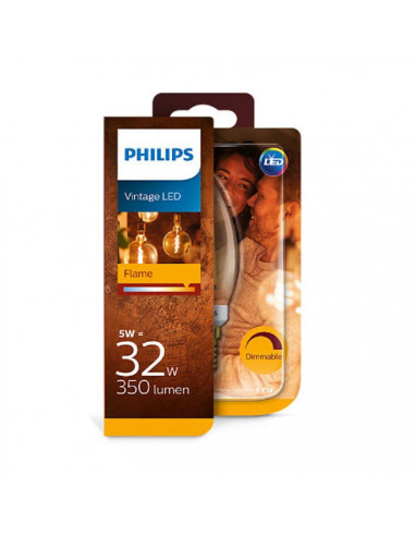 Bec LED Philips 5W (32W) B35 E14 GOLD SRT4, flacără, reglare a