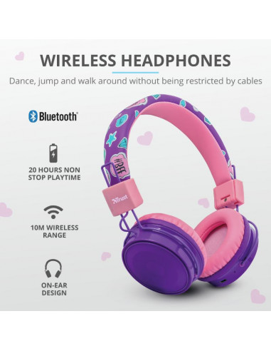 Casti cu microfon Trust Comi, Wireless Kids, purple,TR-23608