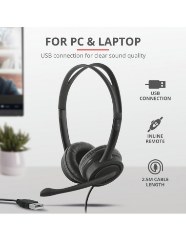 Casti cu microfon Trust Mauro USB, negru,TR-17591