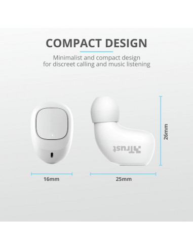 Casti cu microfon Trust Nika TWS, Bluetooth, alb,TR-23904