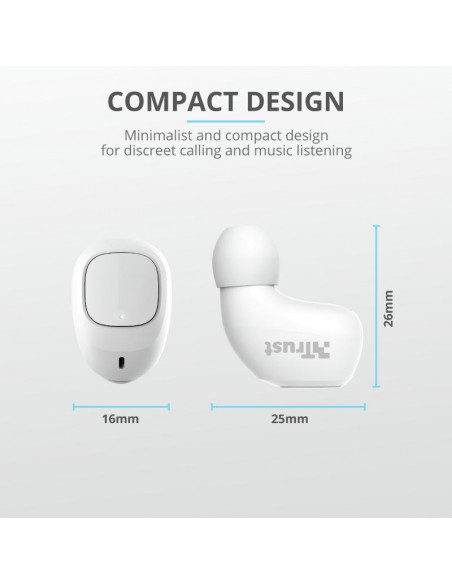 Casti cu microfon Trust Nika TWS, Bluetooth, alb,TR-23904