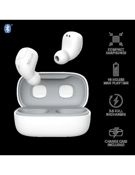 Casti cu microfon Trust Nika TWS, Bluetooth, alb,TR-23904