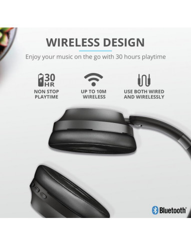 Casti Trust Action Eaze Bluetooth Wireless, negru,TR-23550