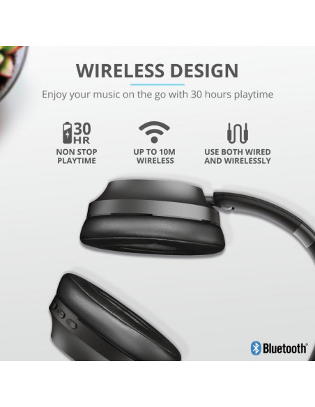 Casti Trust Action Eaze Bluetooth Wireless, negru,TR-23550
