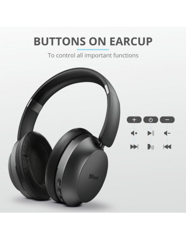 Casti Trust Action Eaze Bluetooth Wireless, negru,TR-23550