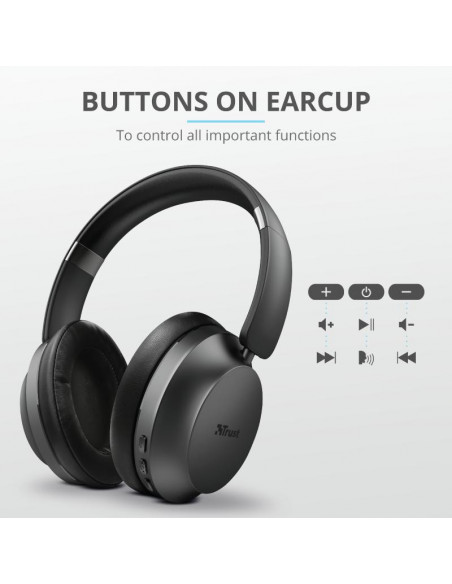 Casti Trust Action Eaze Bluetooth Wireless, negru,TR-23550